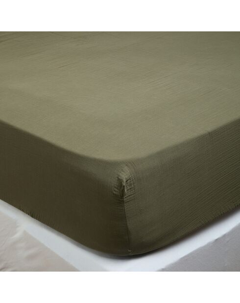 Drap housse Dili en double voile de coton kaki
