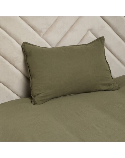 2 Taies d'oreiller Dili en double voile de coton kaki