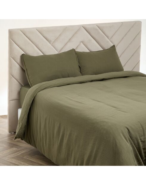 2 Taies d'oreiller Dili en double voile de coton kaki