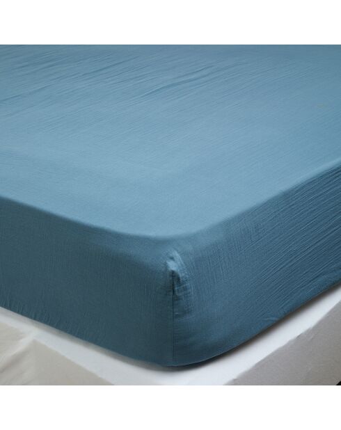 Drap housse Dili en double voile de coton turquin