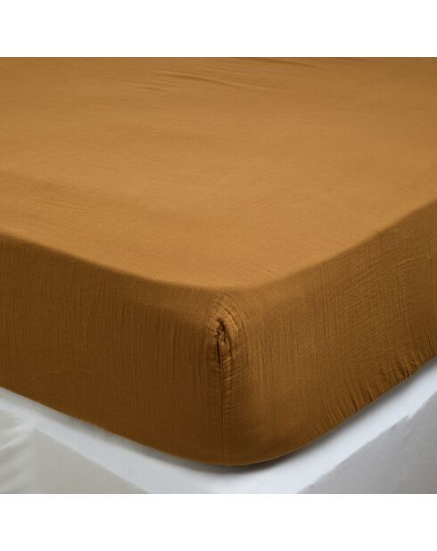 Drap housse Dili en double voile de coton gold