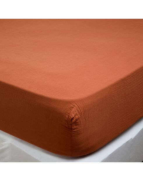 Drap housse Dili en double voile de coton terre brûlée