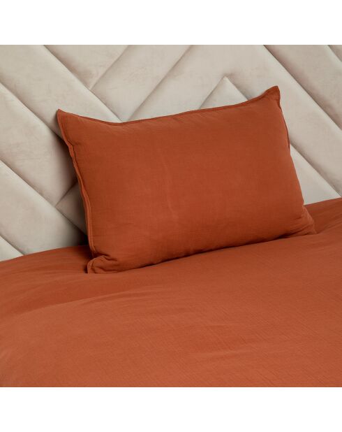 2 Taies d'oreiller Dili en double voile de coton terre brûlée