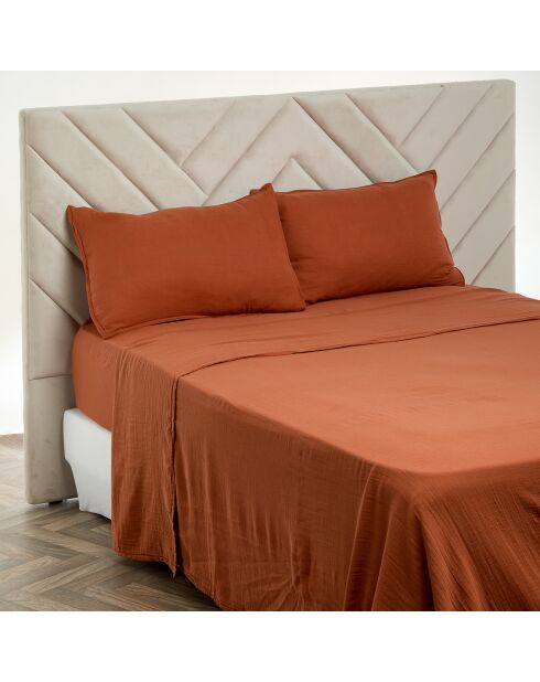 Drap plat Dili en double voile de coton terre brûlée