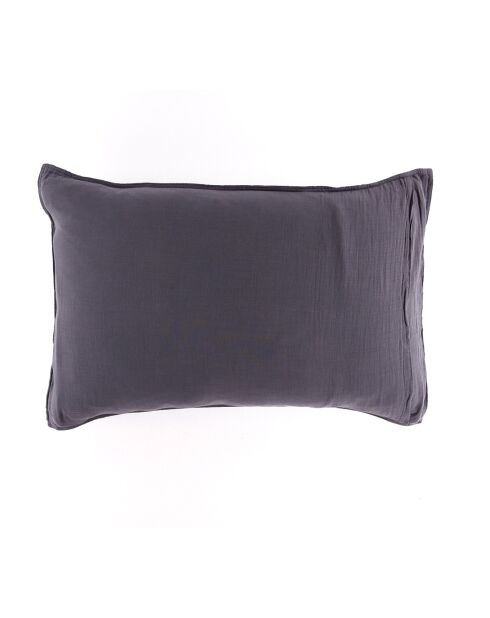 2 Taies d'oreiller Dili en double voile de coton granit