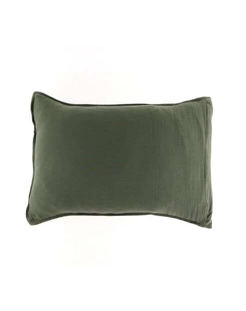 2 Taies d'oreiller Dili en double voile de coton kaki