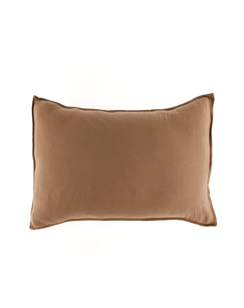2 Taies d'oreiller Dili en double voile de coton tabac