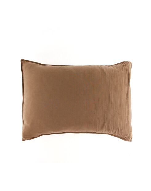 2 Taies d'oreiller Dili en double voile de coton tabac