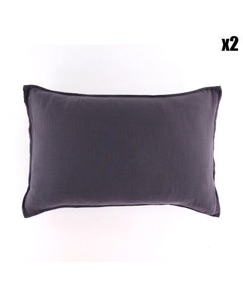 2 Taies d'oreiller Dili en double voile de coton granit