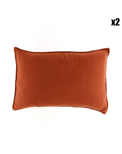 2 Taies d'oreiller Dili en double voile de coton terre brûlée