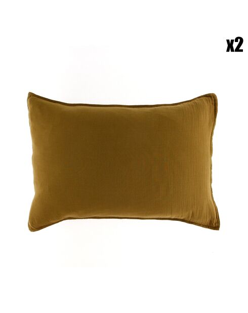 2 Taies d'oreiller Dili en double voile de coton gold