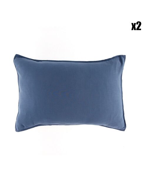 2 Taies d'oreiller Dili en double voile de coton turquin