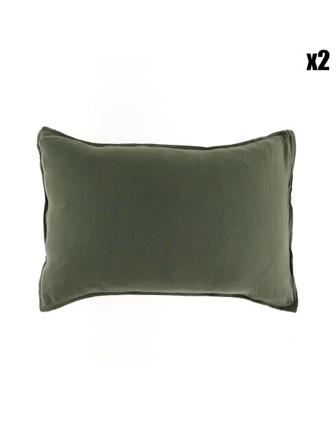 2 Taies d'oreiller Dili en double voile de coton kaki