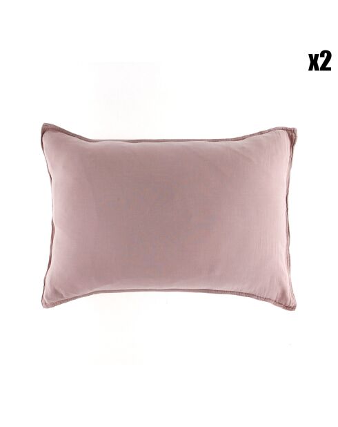 2 Taies d'oreiller Dili en double voile de coton pétale