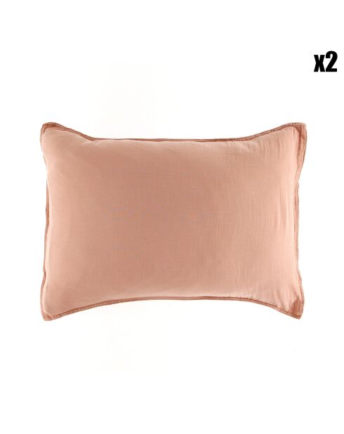 2 Taies d'oreiller Dili en double voile de coton cimarron