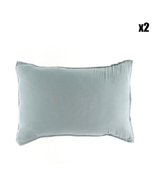2 Taies d'oreiller Dili en double voile de coton céladon
