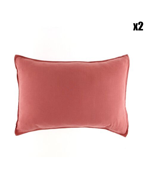2 Taies d'oreiller Dili en double voile de coton bois de rose