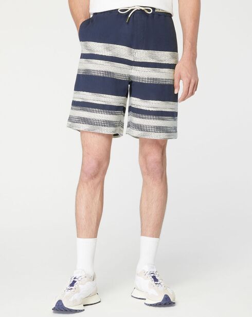 Shorts in cotone e lino a righe blu marino