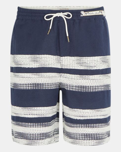 Shorts in cotone e lino a righe blu marino