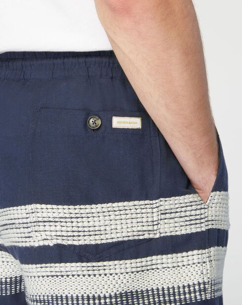 Shorts in cotone e lino a righe blu marino