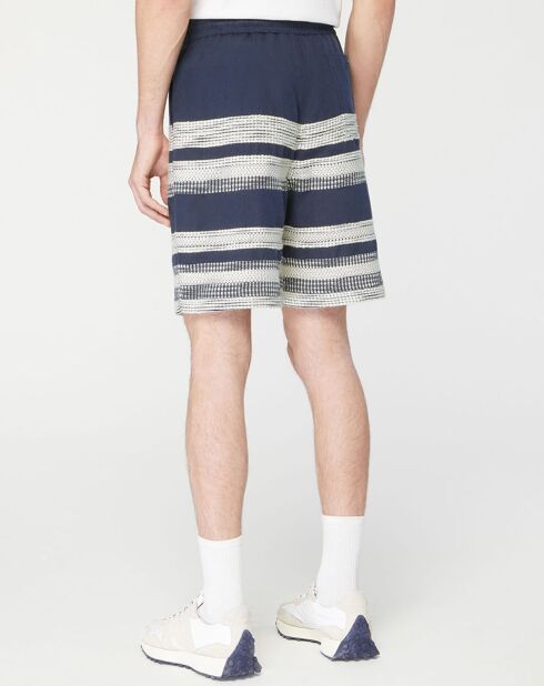 Shorts in cotone e lino a righe blu marino