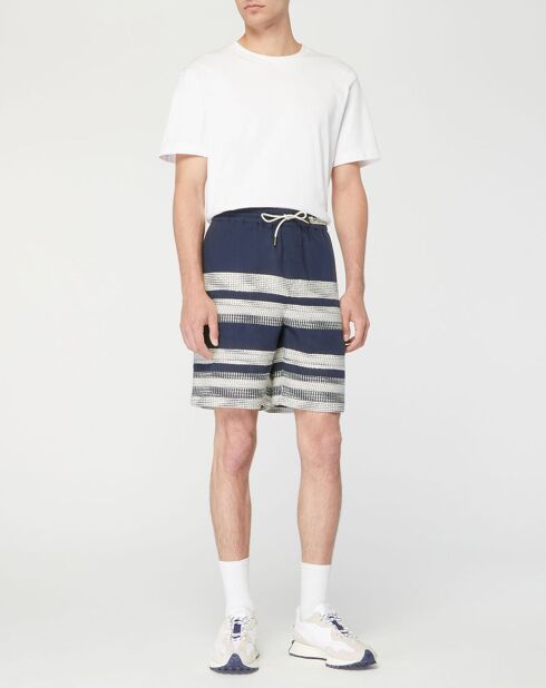 Shorts in cotone e lino a righe blu marino