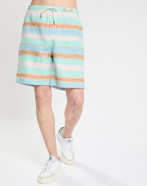 Korte broek van katoen en linnen met veelkleurige strepen