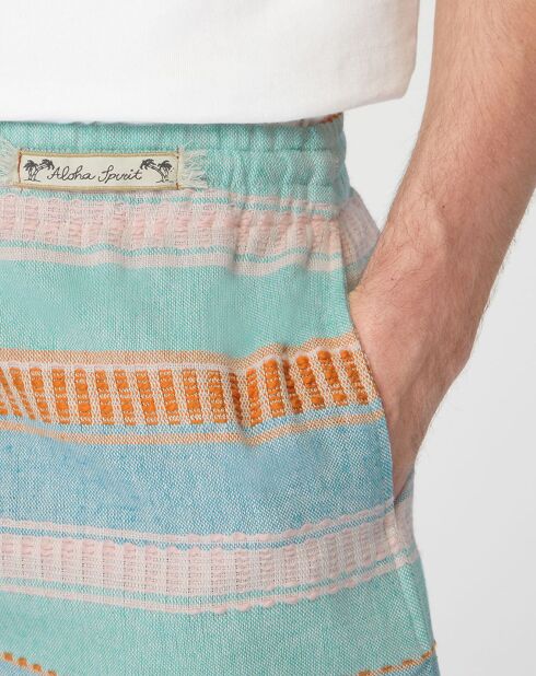 Korte broek van katoen en linnen met veelkleurige strepen