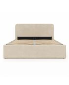 Lit coffre Louise en velours avec sommier et tête de lit arrondie beige - 140x190 cm