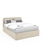 Lit coffre Louise en velours avec sommier et tête de lit arrondie beige - 140x190 cm