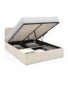 Lit coffre Louise en velours avec sommier et tête de lit arrondie beige - 140x190 cm