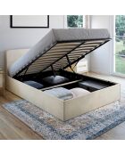 Lit coffre Louise en velours avec sommier et tête de lit arrondie beige - 140x190 cm