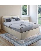 Lit coffre Louise en velours avec sommier et tête de lit arrondie beige - 140x190 cm