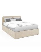 Lit coffre Louise en velours avec sommier et tête de lit arrondie beige - 160x200 cm