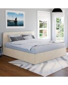 Lit coffre Louise en velours avec sommier et tête de lit arrondie beige - 160x200 cm