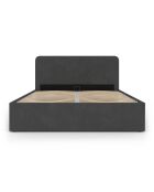 Lit coffre Louise en velours avec sommier et tête de lit arrondie gris - 140x190 cm