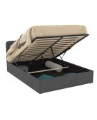 Lit coffre Louise en velours avec sommier et tête de lit arrondie gris - 140x190 cm