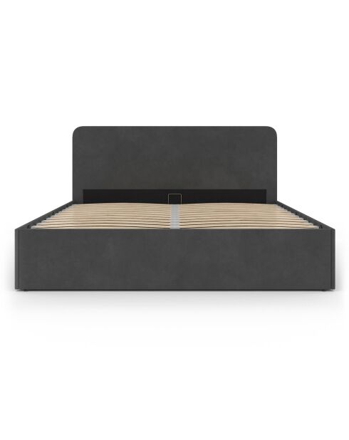 Lit coffre Louise en velours avec sommier et tête de lit arrondie gris - 160x200 cm