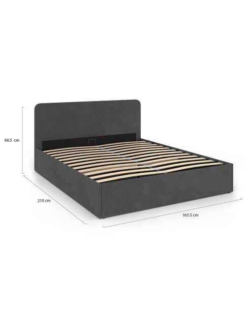 Lit coffre Louise en velours avec sommier et tête de lit arrondie gris - 160x200 cm