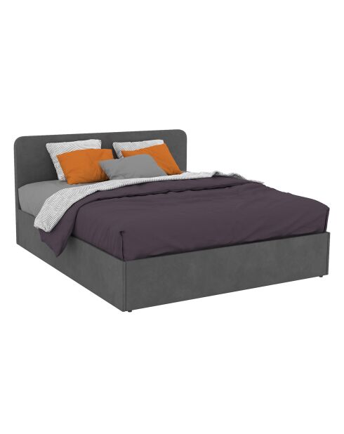Lit coffre Louise en velours avec sommier et tête de lit arrondie gris - 160x200 cm