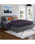 Lit coffre Louise en velours avec sommier et tête de lit arrondie gris - 160x200 cm
