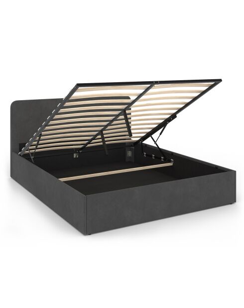 Lit coffre Louise en velours avec sommier et tête de lit arrondie gris - 160x200 cm