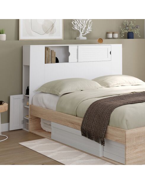 Tête de lit sur pieds Orem avec rangement coulissant blanche - 140 cm