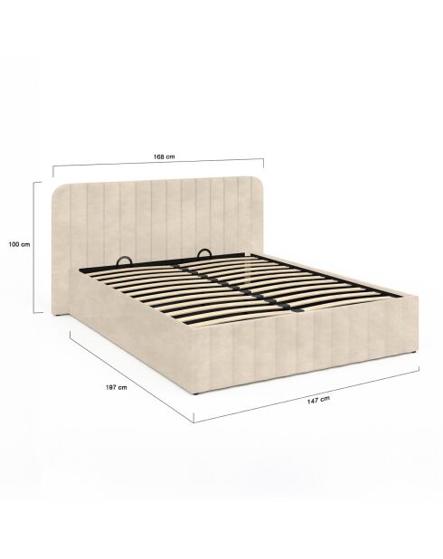 Lit coffre Valentina en velours avec sommier et tête de lit beige - 140x190 cm