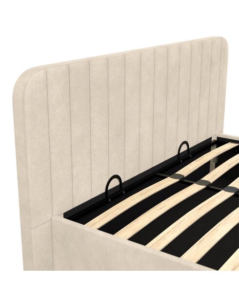 Lit coffre Valentina en velours avec sommier et tête de lit beige - 140x190 cm