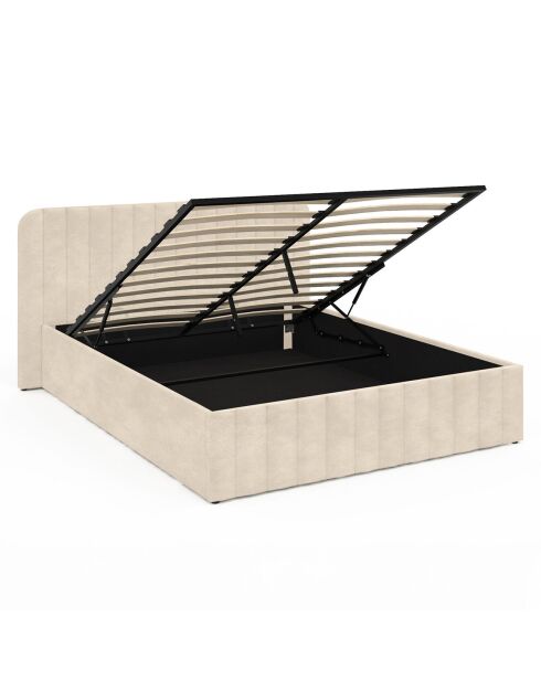 Lit coffre Valentina en velours avec sommier et tête de lit beige - 140x190 cm