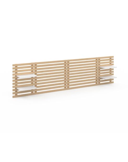 Tête de lit sur pieds Ava en tasseaux bois clair/etagères blanches - 160 cm