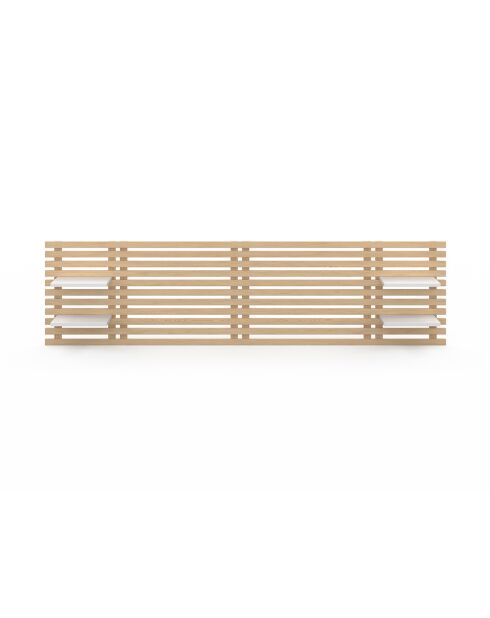Tête de lit sur pieds Ava en tasseaux bois clair/etagères blanches - 160 cm