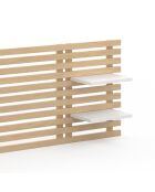 Tête de lit sur pieds Ava en tasseaux bois clair/etagères blanches - 160 cm