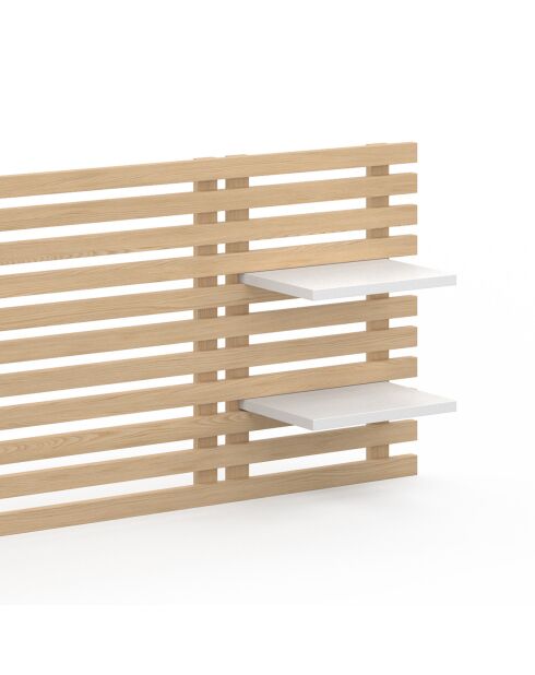 Tête de lit sur pieds Ava en tasseaux bois clair/etagères blanches - 160 cm